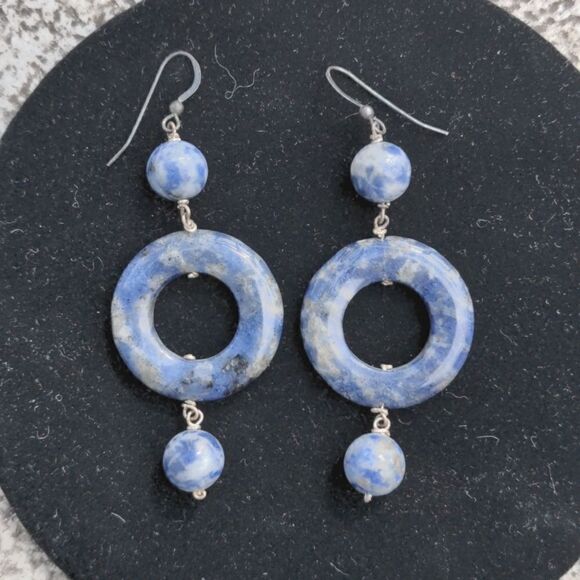Handcrafted Dangling Blue Sodalite Stone Earrings - Picture 1 of 6